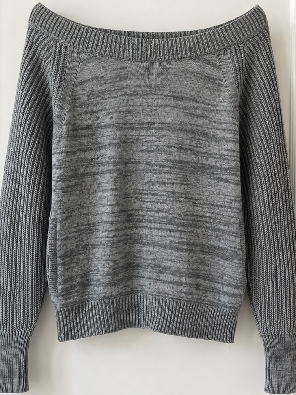 Victoria's Secret 100% Cotton Heather Grey Off the Shoulder Knit Sweater XS Cozy